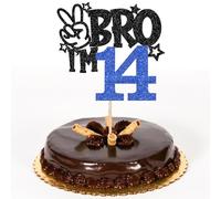1 topper per torta con scritta "Brother I'm 6", con stella glitterata, Happy 6th Birthday Cake Pick Bro I'm 6, decorazione per torta It's My 6th Birthday per ragazzi Cheers to 6 anni (blu 14°)