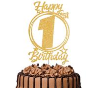 1 topper per torta con scritta "Happy 1st Birthday", con glitter dorati, decorazione "Cheers to 1 Year" | 1 & Favoloso topper per torta per donne e uomini, per feste di compleanno o anniversari