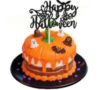 1 topper per torte di Halloween, buon compleanno, con pipistrello, decorazioni torta con ragnatela, per Halloween, con strega, gatto, zucca, a tema feste di compleanno