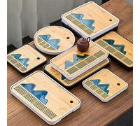 1 vassoio da tè in bambù naturale per conservare l'acqua, set da tè cinese Kung-Fu Paesaggio Pic.Board tradizionale in bambù Pu'er Tea Tra Travel Tea Set per gli amanti del tè (9)