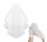 1 velo bianco, 1 paio di guanti di pizzo bianco, velo pompadour a doppio strato, velo da sposa, velo a nastro bordato, velo con pettine per capelli, accessori da sposa