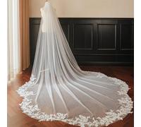 1 Velo da sposa lungo elegante con fiori bianchi, coda a cattedrale, in morbida rete, nuovo modello 2024, con pettine in metallo, per abiti da sposa da donna Tagli UnicaPoliestere