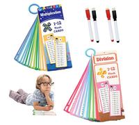 1 x 1 set di biglietti educativi - 30 biglietti di apprendimento monouso, con 4 penne cancellabili, per moltiplicazione e divisione, con fogli di esercizio, per esercizi di matematica