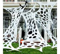 1 x 12 m, per Halloween, ragnatela gigante, colore bianco, con ragnatela da 40 g, 40 pezzi, 24 pezzi, pipistrello, 12 ancore, triangolo per Halloween, decorazione per interni ed esterni, giardino