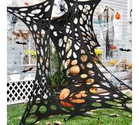 1 x 6 m, ragnatela gigante per Halloween, colore nero, con ragnatela da 20 g, 20 pezzi, 12 pezzi, pipistrello, 6 ancore, Halloween, triangolo, ragnatela, decorazione per interni ed esterni, giardino