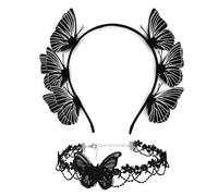 1 x fascia per capelli a farfalla e 1 x collare a farfalla, accessorio per costume da donna, accessorio per costume da donna, costume da sera (nero), Nero , 19,5 * 16 cm