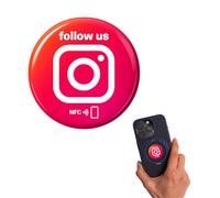 1 x Instagram "follow us" NFC Sticker - International Social Media Sticker - Condivisione profilo senza contatto per festival, studenti e viaggiatori - programmabile, riutilizzabile, Ø 3 cm Epoxy