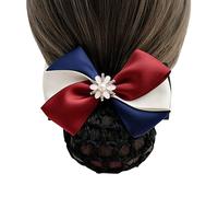 1 x rete protettiva per chignon con papillon e fascia elastica, colore rosso e blu, H