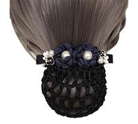 1 x rete protettiva per chignon da donna, con fiocco e fermaglio elastico, colore blu D