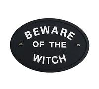 1 x Targa da parete per porta e parete con scritta "BEWARE OF THE WITCH" in bianco e nero