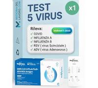 1 x Test Combo 5in1, Tamponi Rapidi combo Covid 19 + influenza A - B + RSV Virus respiratorio sinciziale + ADV Adenovirus, Kit Rapido Tampone per l'Antigene SARS-COV-2 Varianti 2025,1 pz