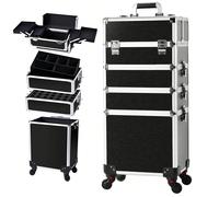1 x Trolley per cosmetici alto 4 in 1 per donna, scatola per il trucco, trolley per il trucco con ruote, organizer professionale per il trucco di grandi dimensioni, custodia con rotelle, custodia per