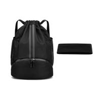 1 Zaino Sportivo Con Coulisse E 1 Elastico Per Capelli, Il Tessuto Oxford È Impermeabile E Resistente All'Usura, Nuoto E Viaggi (Nero).