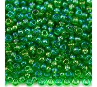 10/0 51100 Perline in vetro ceco Rocailles. Verde - Arcobaleno trasparente. Confezione 2250 pz. Peso 25 grammi. Dimensioni delle perline 2,3 mm. per perline, ricamo e creazione di gioielli.