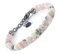 10:10 Bracciale con pietre naturali diaspro rosa da 6 mm, beads in acciaio inox, bracciale molto resistente prodotto in Italia
