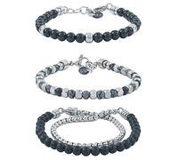 10:10 Set di 3 Bracciali in acciaio inox e pietre dure naturali, Braccialetti uomo donna perle colorate regolabili bracciali molto resistenti Made In Italy…