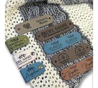 10-100 etichette personalizzate in pelle fatte a mano, 6,3 x 1,3 cm, con rivetti per lavoro a maglia e uncinetto, adatte per fai da te su tutti i tipi di jeans, borse, scarpe, cappelli
