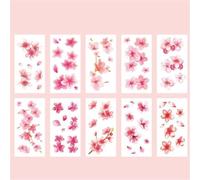 10/12/30pcs Peach Blossom Small Cherry Blossom Collarbone Arm Chest Color Tattoo Stickers, Waterproof Lasting Female Disposable Sticker, Fake Tattoos(W473-10pcs)