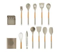 10/13 pezzi di utensili da cucina in silicone resistenti alla temperatura, antiaderenti, con manico in legno, spatola, utensili da cucina(Khaki-13PCS)