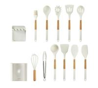 10/13 pezzi di utensili da cucina in silicone resistenti alla temperatura, antiaderenti, con manico in legno, spatola, utensili da cucina(White-13PCS)