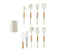 10/13 pezzi di utensili da cucina in silicone resistenti alla temperatura, antiaderenti, con manico in legno, spatola, utensili da cucina(White-10PCS)