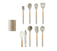 10/13 pezzi di utensili da cucina in silicone resistenti alla temperatura, antiaderenti, con manico in legno, spatola, utensili da cucina(Khaki-10PCS)