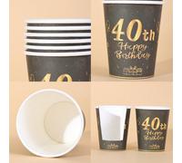 10/20/40/60 pezzi, Bicchieri di carta usa e getta per feste di 40° compleanno, neri e dorati, da 9 once, con scritta "Evviva i 40 anni!", in oro e nero, per bevande calde e fredde, adatti per matrimon