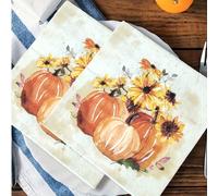 10/20/40 pezzi di tovaglioli decorativi a doppio strato con stampa di fiori e zucche autunnali, adatti per feste autunnali, Ringraziamento, matrimoni e artigianato, per migliorare l'atmosfera festiva 