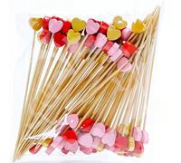 10/20/50/100/200 pezzi Stuzzicadenti a forma di cuore in bambù, lunghi 4,7 pollici, in bambù naturale, adatti per aperitivi, San Valentino, matrimoni, feste di compleanno, decorazioni, spiedini per an