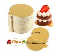 10/20/50/100 pezzi Mini vassoi per base torta, vassoi di carta dorata per mousse e dessert rotondi, vassoi di carta per torta a prova di olio, manico facile da impugnare, design in cartone per dolci d