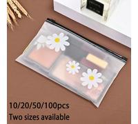 10/20/50/100 pezzi Sacchetti di stoccaggio con motivo margherita, leggeri e multifunzionali, borse per il trucco con cerniera, tasche per penne per studenti con bordo traslucido opaco, borse in pellic