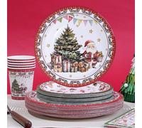 10/20/50 pezzi, Decorazioni natalizie in stile acquerello - Piatti di carta da 7 e 9 pollici, tovaglioli, albero di Natale, set di stoviglie monouso di Babbo Natale, decorazioni natalizie invernali e