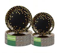 10/20/50 pezzi Piatti di carta neri con puntini dorati da 9"/7" - Stoviglie monouso premium per feste, matrimoni e alta cucina (polpa sbiancata senza cloro) 7,9Carta tessile