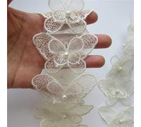 10/20pcs Organza Strass Farfalla Ricamato Perla Pizzo Applique Passamaneria Nastro Tessuto Abito da Sposa Cucito-65x40mm K61-Beige,10pcs