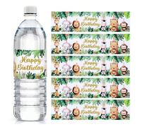 10/24 pezzi Adesivi per bottiglie d'acqua con animali della giungla, decorazioni per feste di compleanno, forniture per feste di avventure nella giungla, adesivi per confezioni di bottiglie d'acqua, a