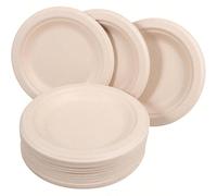 10/25/50/100 pezzi Piatti di carta da 7/8/9 pollici per feste, 100% compostabili, di colore naturale, realizzati in fibra di bambù non candeggiata, organici, adatti per freezer e microonde, impermeabi