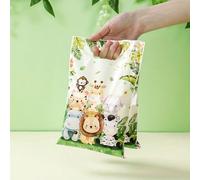 10/25/50 pezzi Buste di cartone per feste a tema jungle, borse di plastica con manico decorati con cartoni animati di giraffe e amici, decorazioni per feste di compleanno e festa di nascità a tema bos