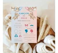 10/25/50 pezzi Gioco di rivelazione del sesso con orsetto francese, Previsione del sesso per doccia francese, Carte con suggerimenti e previsioni a tema orsetto, Gioco della doccia con palloncino a fo