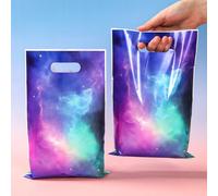 10/25/50 pezzi Sacchetti regalo per feste Galaxy, borse a mano da 16,5*25 cm, borse di tela per feste a tema spaziale, sacchetti regalo di plastica a tema universo stellato, sacchetti per festa di com
