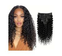 10-26 Inch Human Hair Deep Wave Clip In Hair Extensions 8 Pcs/Set Natural Black Color Clip Ins Remy Hair Facile installazione e rimozione(20inches)