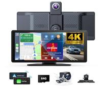 10.26" Wireless Carplay Screen 360 Rotazione 4K Dash Cam Carplay/Android Auto Stereo Auto Ricevitore Audio Auto con 1080p Backup Camera GPS Navigation/Specchio Link/Controllo vocale / Siri