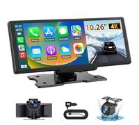 10.26" Wireless CarPlay Screen for Car: 4K Dash Cam & 1080P Backup Camera, Portable Touchscreen Car Stereo for Apple Carplay & Android Auto, GPS Navigation, Mirror Link, BT, FM, Voice Control
