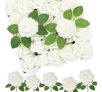 10/30/50/100 pezzi Rose in schiuma di avorio finte con steli, adatte per bouquet da sposa fai-da-te, centrotavola per baby shower, decorazioni da tavolo per feste, San Valentino e Festa della Mamma (e