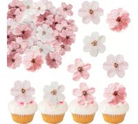10/30/50 pezzi Decorazioni per cupcake a tema Sakura, Decorazioni per torte 3D Sakura, Decorazioni per cupcake in carta ostia a forma di fiori, Adatte per festa di nascità, feste di compleanno, matrim