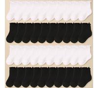 10/5/1 Paio di calze a mezza gamba in pizzo nero e bianco, adatte per bambine, per tutte le stagioni, versatili. Polsino elastico, vestibilità comoda. Con bordo arricciato, stile principessa, adatte p