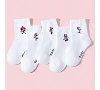 10/5/1 Paio di calzini bianchi in pizzo carini per ragazze/bambine Disney, con motivo classico e dolce di Minnie Mouse, moda classica, morbidi e traspiranti, lunghezza alla caviglia, adatti per scuola