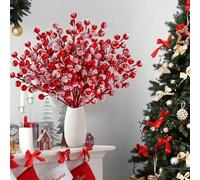 10/5 pezzi di rami artificiali con bacche rosse, rami di agrifoglio verniciati di rosso con neve floccata, adatti per la decorazione dell'albero di Natale, artigianato fai-da-te per le vacanze, decora