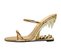 10.5CM/4.13IN Vernice Open Toe Hollow Shaped Heel Thong Sandals Moda Plus Size High Heel Catwalk Sandals,d'oro,40 EU