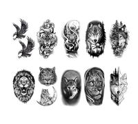 10 adesivi for tatuaggi temporanei impermeabili, lupo scuro, leone, tigre, aquila, serpente, cervo, scheletro, scorpione, body art, tatuaggio sul braccio, donne e uomini(10pcs B)