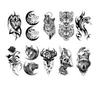 10 adesivi for tatuaggi temporanei impermeabili, lupo scuro, leone, tigre, aquila, serpente, cervo, scheletro, scorpione, body art, tatuaggio sul braccio, donne e uomini(10pcs A)